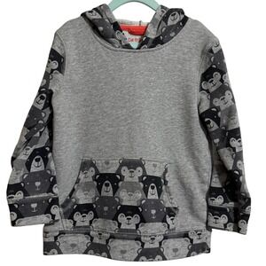 Cat & Jack Boys 5T Gray Bear Print Pullover Hoodie Fleece Lined